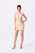Butter Sequin Bodycon Sweetheart Lace-Up Back Mini Dress - Almudear