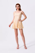 Champagne Sequin A-Line Square Neck Zipper Back Mini Dress - Almudear