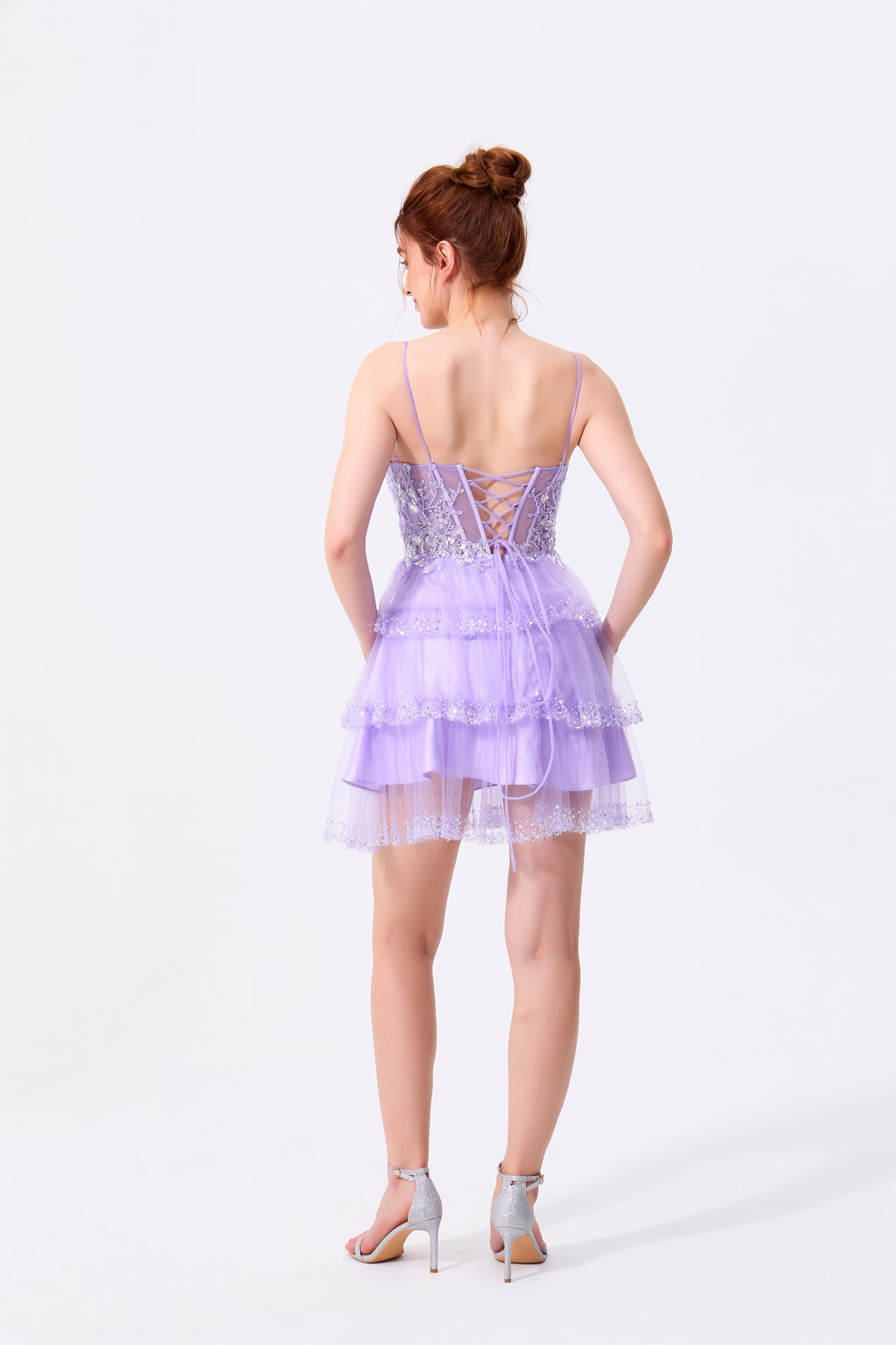 Lavender Tulle & Lace A-Line Sweetheart Lace-Up Back Mini Dress - Almudear