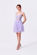 Lilac Tulle & Lace A-Line Sweetheart Lace-Up Back Above Knee Dress - Almudear