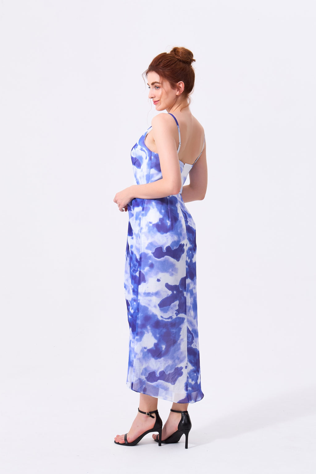 Royal Blue Chiffon Tulip V-Neck Zipper Back High-Low Dress - Almudear